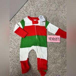 NWT The Honest Company Infant Red,Green, White,Ultra Soft Striped Footie, Newbor